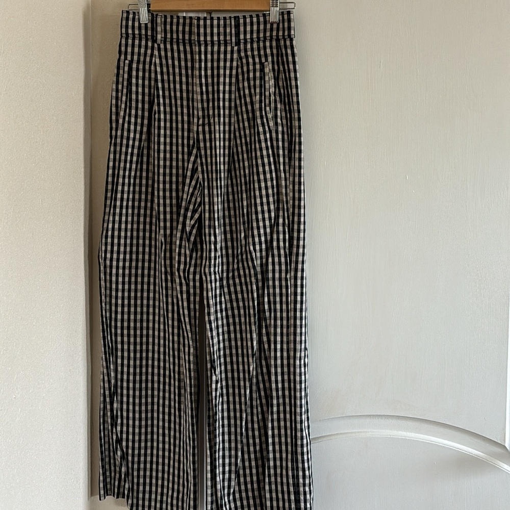 everlane wide leg gingham trouser pant